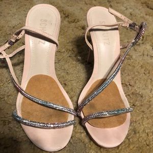 light pink gem strap heels